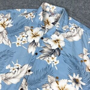 VTG Pacific Legend Hawaiian Shirt Mens XL Blue Floral Aloha Beach Cotton USA